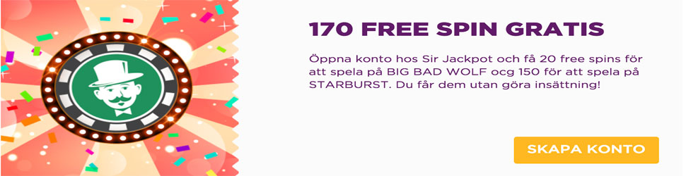 Sir Jackpot Casino no deposit free spins - 170 free spins utan insättning