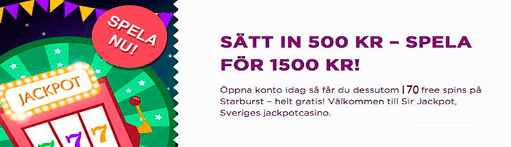 Sir Jackpot välkomstbonus ger dig 170 gratis spins och upp till 1000kr