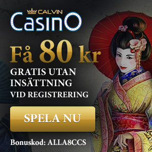 Calvin Casino bonus code - ange bonuskod ALLA8CCS - få 80 kr gratis vid registrering!
