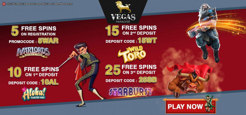 Vegas Paradise Casino gratis free spins - få 10 free spins utan insättning