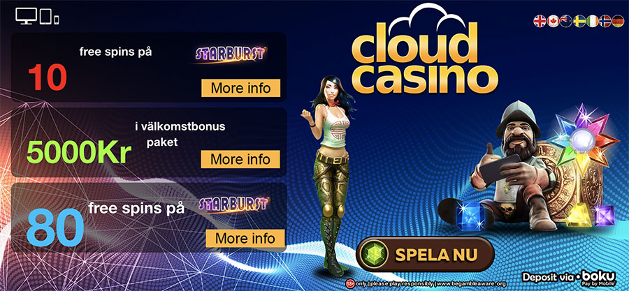 Cloud Casino gratis erbjudande - 10 free spins gratis vid registrering