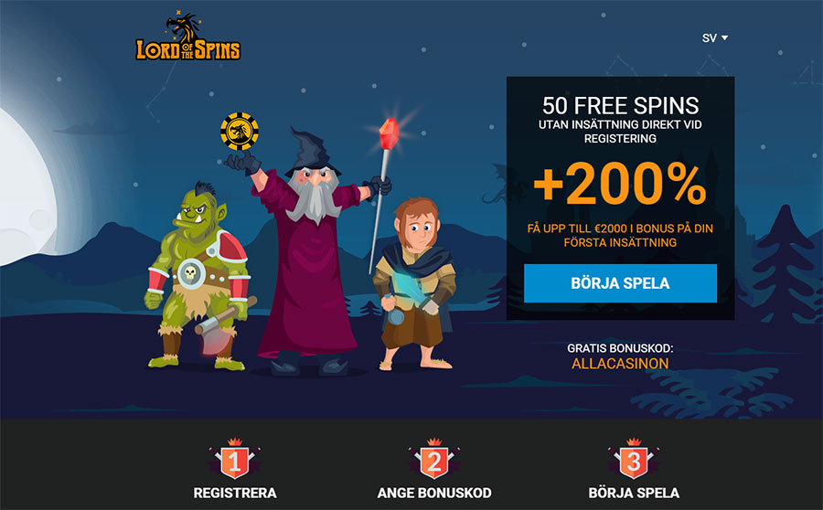 Lord of the Spin casino gratis erbjudande - hämta 50 no deposit free spins vid registrering