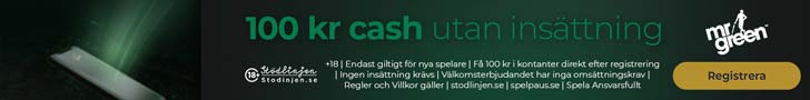 Mr Green 100 kr gratis casino utan insättning vid registrering